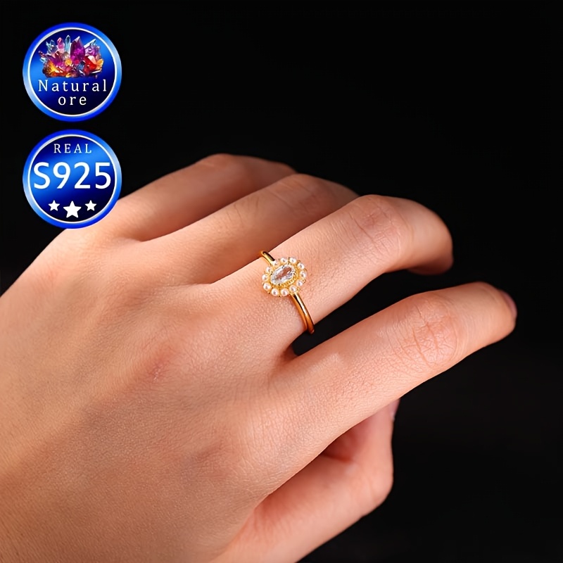 S925 Silver Ring with Light Aquamarine, Adjustable & Ideal Gift